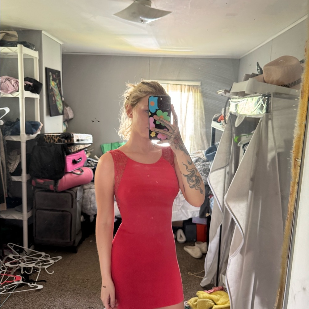 Divided Red Bodycon Mini Dress Scoop Neck Sleeveless